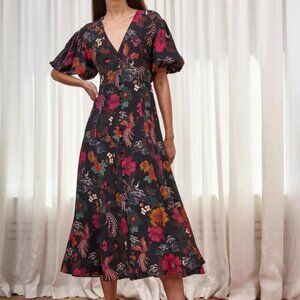 New La Ligne 100% Silk Florence Peacock Floral Maxi Dress 2, XS $395
